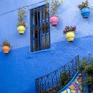 Africa, Morocco, Chefchaouen. Colorful house exterior