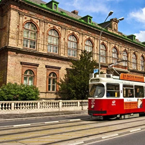Cable car moving down the Ringstrasse of Vienna, Austria