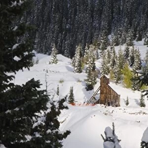 Early Snow and Mining Buildings, Red Mountain Pass, Ouray, Rocky Mountains, Colorado