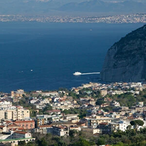 Europe, Italy, Campania, (Sorrento Penninsula), Vico Equense: Town View Aerial