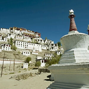 India, Ladakh, Thiksey, Thiksey Gompa (Monastery) on hill in a typical Ladakhi style