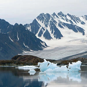 Liefderfjorden Fiord, Svalbard, Norway, Receding Glacier and iceberg