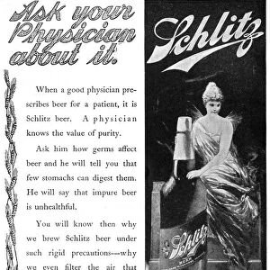 AD: BEER, 1900. Advertisement promoting the health benefit of Schlitz beer, 1900
