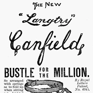 Advertisement for the new Langtry bustle (after actress Lillie Langtry) from an English newspaper of 1887