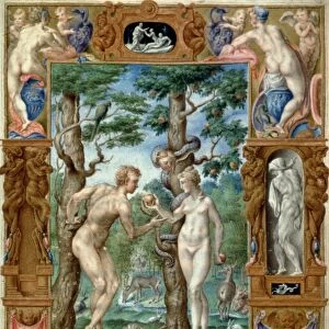 ADAM & EVE, 1546. The Fall: illumination from an Italian Book of Hours, 1546