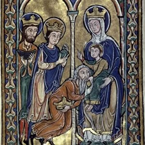 ADORATION OF MAGI. Late 12th century or early 13th century French manuscript illumination