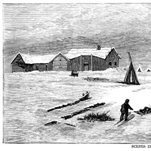 ALASKA: UNALAKLEET, 1868. Native Americans ice fishing in Unalakleet, Alaska. Wood engraving