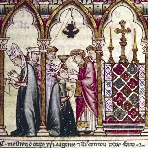 ALFONSO X (1221-1284). King of Castile, Leon, and Galicia. Alfonso receiving communion