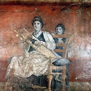 ANCIENT ROME: MURAL. A lady playing a cithara, a kind of lyre. Fresco painting from Boscoreale
