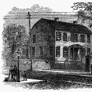 aRON BURR: BIRTHPLACE. The old parsonage at Newark, New Jersey, birthplace of Aaron Burr (1756-1836). Wood engraving, 19th century