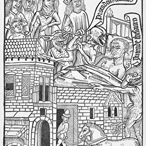 ARS MORIENDI, c1450. Fifth page of the Ars Moriendi, representing the sinner