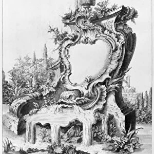 BABEL: FOUNTAIN. Fountain in the form of a cartouche. Engraving by Pierre Edm