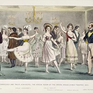 BALLET DANCERS, 1822. Premieres danseuses and their admirers in the Green Room