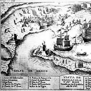 BATTLE OF PENSACOLA, 1781. The siege of Pensacola, Florida, held by the British, by Spanish troops under the command of Bernardo de Galvez, 1781. Contemporary Spanish line engraving