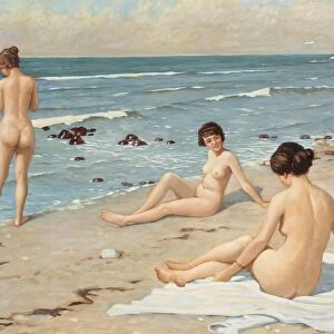 BEACH SCENERY, C1920. Beach Scenery with Bathing Women. Oil on canvas, copy after Paul Fischer