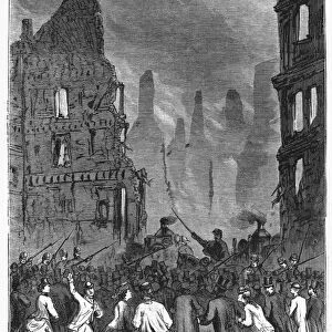 BOSTON FIRE, 1872. The military forcing back the crowds in Liberty Street during the Great Fire of 9-11 November: contemporary newspaper engraving
