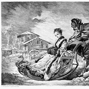 BOUCHER: WINTER AMUSEMENT. Line engraving by E. Champollion after a painting by Francois Boucher (1703-1770)
