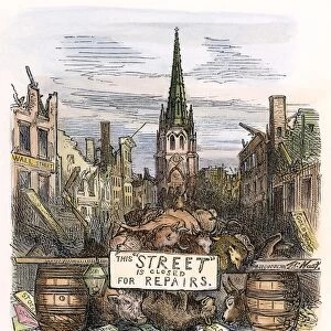 CARTOON: BANK PANIC, 1869. What a Fall was There, My Countrymen! Comment on Wall