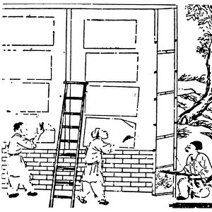 CHINA: PAPER MANUFACTURE. Thin mats of pulp are hung to dry. Chinese woodcut