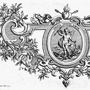 DECORATIVE ORNAMENT. Love Conquers All. French line engraving, 18th century