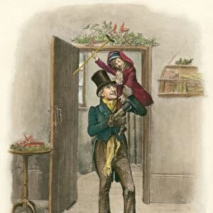 DICKENS: A CHRISTMAS CAROL. Bob Cratchit and Tiny Tim. Lithograph, 19th century