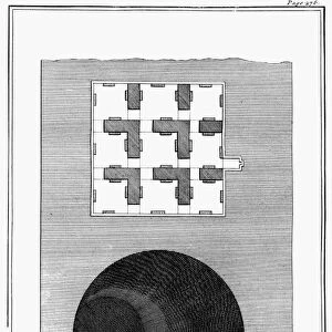 EGYPT: MUMMIES. Diagram of an ancient Egyptian tomb, with sarcophagi containing mummified corpses. Line engraving from Benoit de Maillets Description de l Egypte, 1735