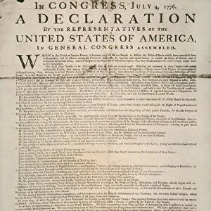 The first printing of the Declaration of Independence, also known as the Dunlop Broadside. Printed by John Dunlop, in Philadelphia, 4 July 1776