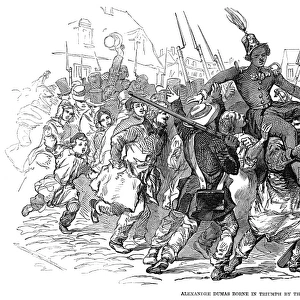 FRANCE: REVOLUTION OF 1848. Alexander Dumas borne in triumph by the people. Wood engraving from a contemporary English newspaper