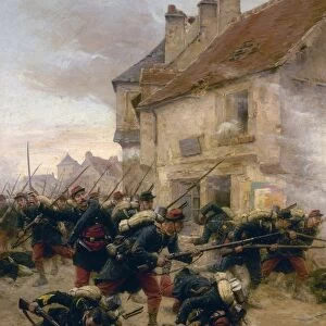 FRANCO-PRUSSIAN WAR, 1870. The Charge. French infantry attack Prussian forces in a French town