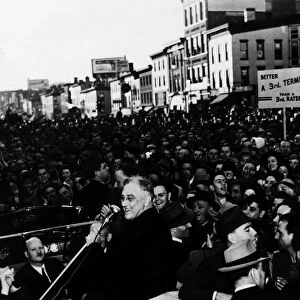 FRANKLIN D. ROOSEVELT (1882-1945). 32nd President of the United States. Roosevelt campaigning in Newburgh, New York, for a third term as President. Photographed 4 November 1940