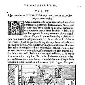 GILBERT: DE MAGNETE, 1600. The magnetizing of iron. A page from William Gilbert s
