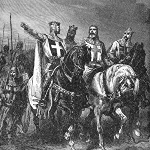 GODFREY (1058-1100). Godfrey of Bouillon. First King of Jerusalem. Duke of Lower Lorraine 1082-1100. On the First Crusade with Raymond, Count of Toulouse, Bohemond I, and Bohemonds nephew Tancred, c1099. Wood engraving, American, 19th century