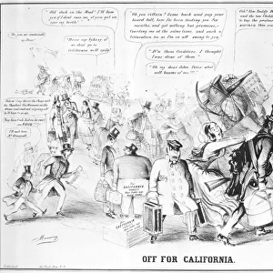 GOLD RUSH CARTOON, 1849. Off for California. A cartoon inspired by the California Gold Rush
