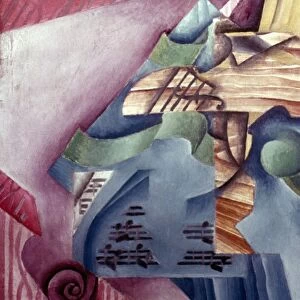 GRIS: VIOLIN AND GLASS. Oil on canvas, by Juan Gris