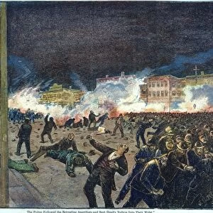 HAYMARKET RIOT, 1886. Riot at Chicago, 4 May 1886. Contemporary color engraving
