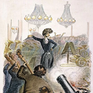 HECTOR BERLIOZ CONDUCTING. French caricature engraving, 1845