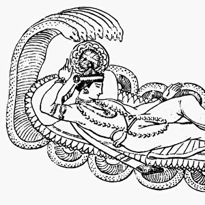 HINDUISM: BIRTH OF BRAHMA. The birth of Brahma, the Creator God, from the navel of Vishnu
