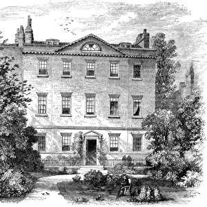 ISaC NEWTONs HOUSE. Isaac Newtons house in Kensington, London, England, where he lived in his later years. Wood engraving, 19th century