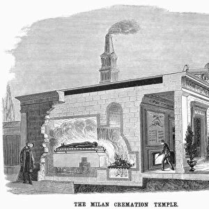 ITALY: CREMATORIUM, 1881. The crematorium at Milan, Italy. Wood engraving, American, 1881