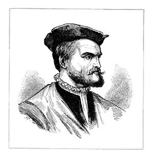 JACQUES CARTIER (1491-1557). French explorer in North America. Wood engraving