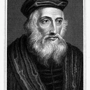 JOHN WYCLIFFE (1320?-1384). English religious reformer and theologian. Steel engraving, English, 1821