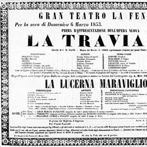 LA TRAVIATA POSTER for the premiere of Guiseppe Verdis opera in Venice, March 6, 1853