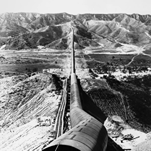 LOS ANGELES AQUEDUCT. A siphon of the Los Angeles-Owens River Aqueduct in southen California, photographed shortly after its construction, c1910