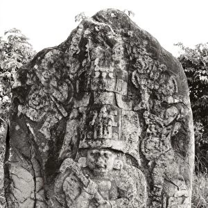 MEXICO: OLMEC MONUMENT. Estela Del Rey (Stele of the King). Olmec stone monument at Parque La Venta, Tabasco, Mexico, 1500-200 B. C