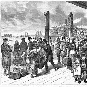 MORMON IMMIGRANTS, 1878. Mormon emigrants landing on the wharf at Castle Garden in New York City