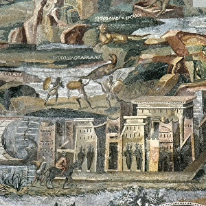 NILE MOSAIC OF PALESTRINA. Detail of a late Hellenistic, c100 B. C. Roman mosaic