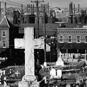 PENNSYLVANIA: BETHLEHEM. Graveyard, housing and steel mills in Bethlehem, Pennsylvania