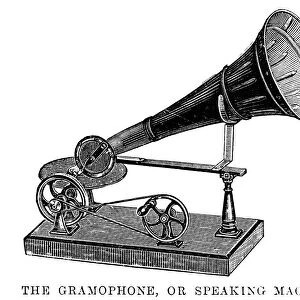 PHONOGRAPHS: GRAMOPHONE. Invented by Emile Berliner in 1887. Wood engraving, English, 1891