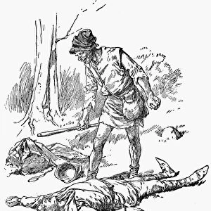 ROBIN HOOD. Robin Hood gets the worst of it in his fight with the beggar
