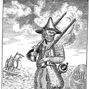 ROBINSON CRUSOE. Engraved frontispiece to the 1744 Dublin edition of the novel by Daniel Defoe